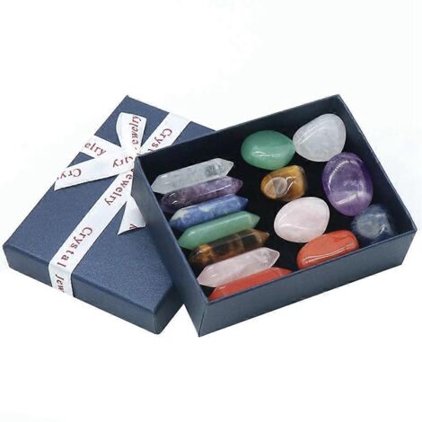 Ensemble de 14 pierres naturelles en cristal, pierres précieuses pour la guérison des chakras.