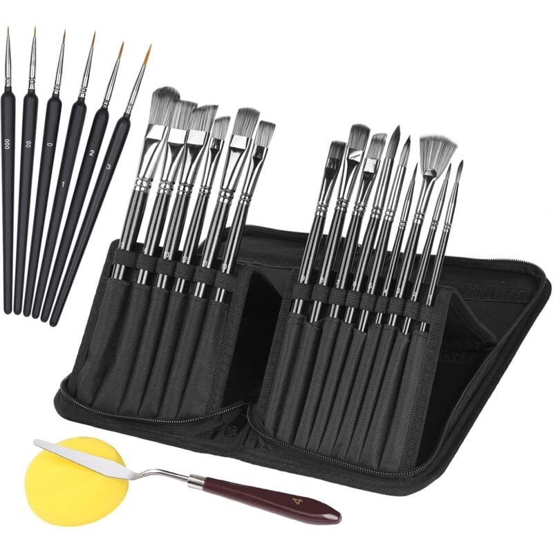 Ensemble de 15 pinceaux + 6 pinceaux à détails fins pour l'acrylique, l'aquarelle, la peinture à l'huile, la gouache et la conception d'ongles pour