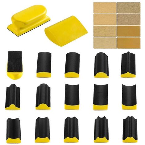Ensemble de 16 blocs de ponçage manuels avec kit de 40 feuilles de papier de verre auto-agrippantes