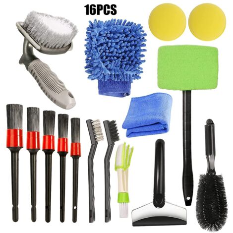Ensemble de 16 brosses de nettoyage pour pneus et jantes de voiture, brosses de finition pour perceuse