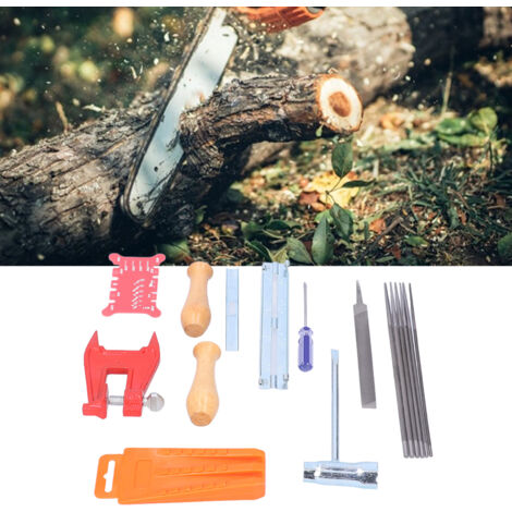 Ensemble de 16 Pièces pour Affûtage de Chaînes de Tronçonneuse Incluant Lime Plate, Manche, Lime Ronde, Coins de Bûcheronnage et Autres Accessoires -KZQ