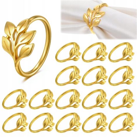 Ensemble de 16 ronds de serviette en feuille d'or pour décoration de table