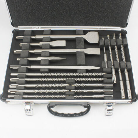 Ensemble de 17 forets à percussion électrique en aluminium, burin pointu et burin plat