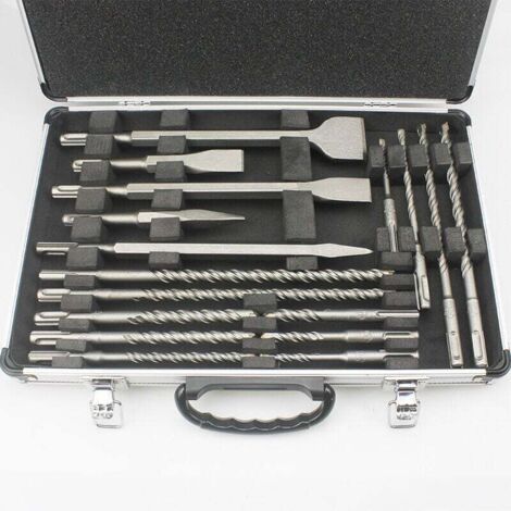Ensemble de 17 forets à percussion électrique en aluminium, burin pointu et burin plat