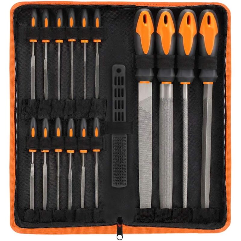 Ensemble de 17 limes avec étui de transport, acier allié forgé T12 de qualité supérieure, grande lime plate/triangulaire/semi-circulaire/ronde de