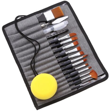 Ensemble de 18 pinceaux pour artistes, comprenant un sac de rangement, un grattoir, des pinceaux aquarelle en nylon, des manches en bois délicats et une trousse de transport en toile.