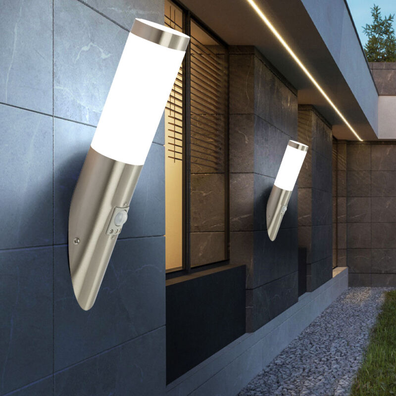 Lot de 2 lampes murales extérieures avec détecteur de mouvement Lampe murale Lampe de façade Torche en acier inoxydable Porte d'entrée Éclairage du
