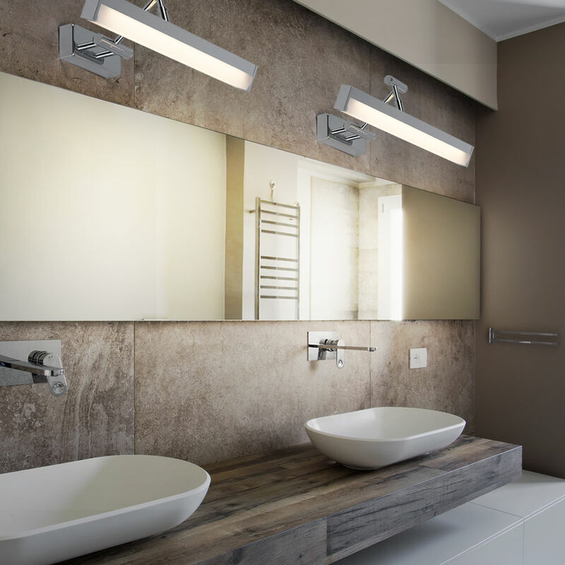 Applique murale mobile lampe de salle de bain miroir chrome miroir lumière salle de bain, IP23, led 6W 500Lm blanc chaud, LxP 37x26,8 cm, lot de 2