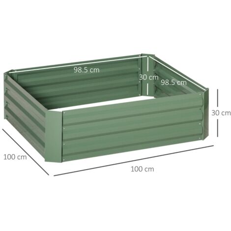 Ensemble de 2 bacs potagers surélevés en acier galvanisé, jardinières pour plantes, légumes et arbustes, 100 x 100 cm, vert