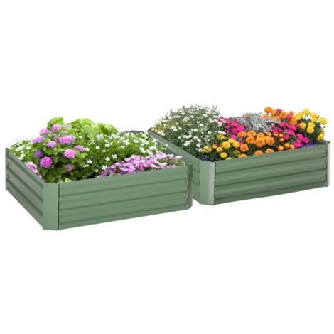 Ensemble de 2 bacs potagers surélevés en acier galvanisé, jardinières pour plantes, légumes et arbustes, 100 x 100 cm, vert
