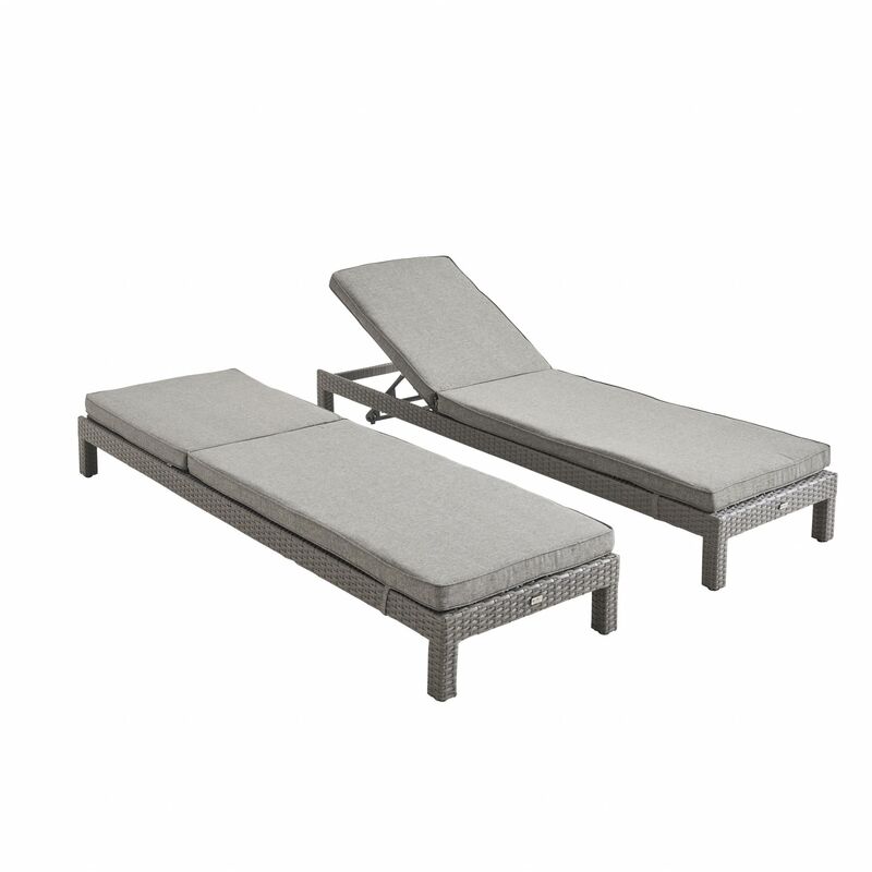 Ensemble de 2 Bains de soleil en résine tressée lounge Pisa transat Gris / Gris