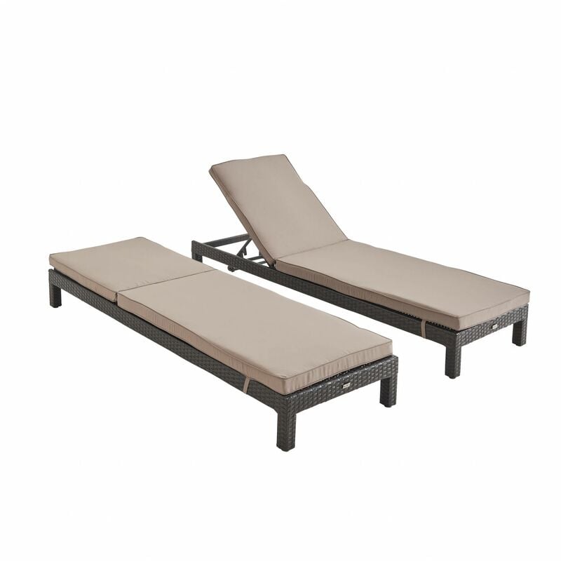 Ensemble de 2 Bains de soleil en résine tressée lounge Pisa transat Marron / Marron