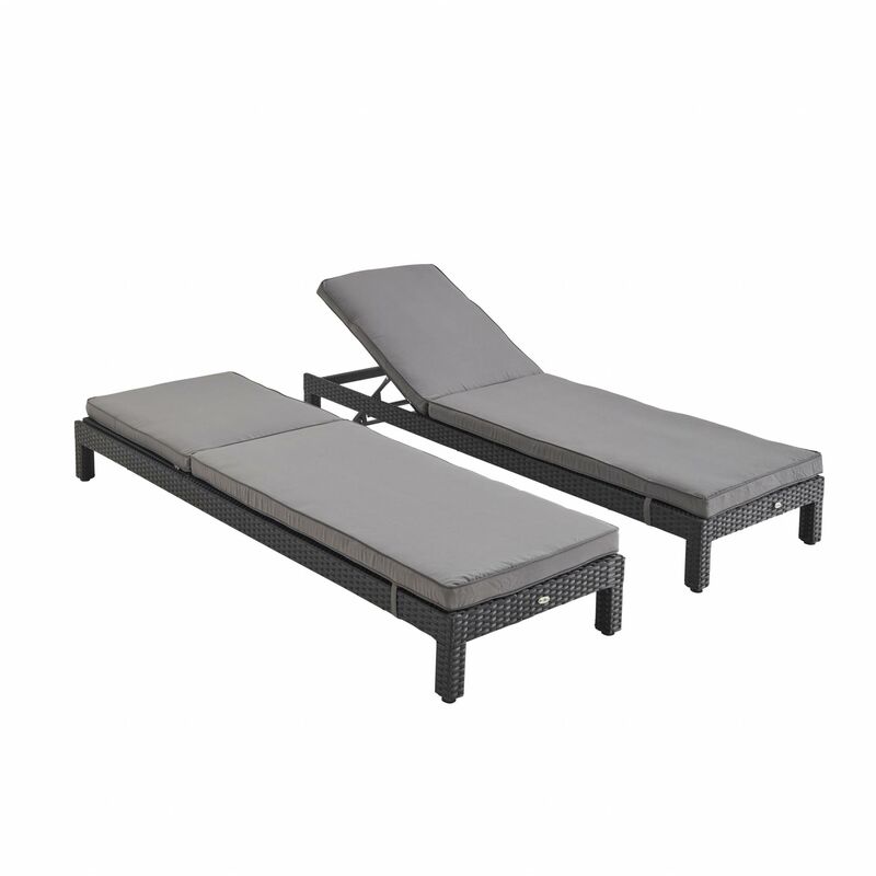 Ensemble de 2 Bains de soleil en résine tressée lounge Pisa transat Noir / Gris