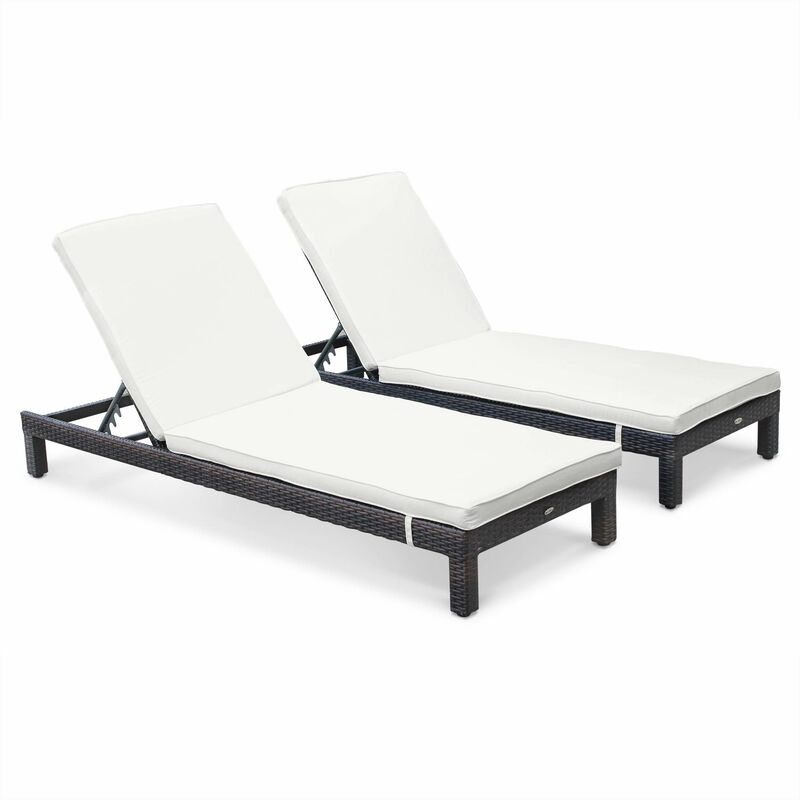 Ensemble de 2 Bains de soleil en résine tressée lounge Pisa transat Marron / Ecru