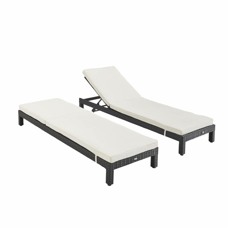 Ensemble de 2 Bains de soleil en résine tressée lounge Pisa transat Noir / Ecru