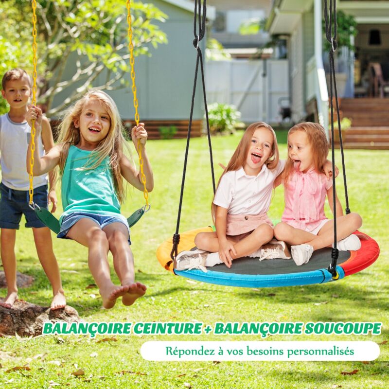 Maisonchic - Ensemble de 2 Balançoires et Support en Métal en Forme a Stable Charge 150 kg pour Enfants 3 Ans+ design in