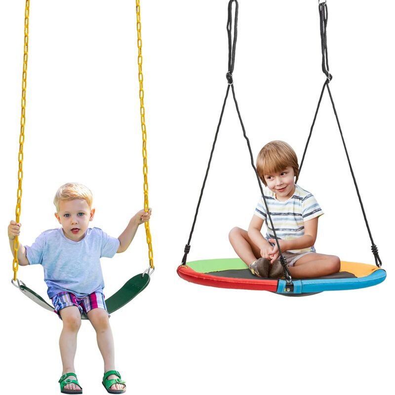 Ensemble de 2 balançoires pour Enfants avec siège de balançoire et balançoire d'arbre Soucoupe, siège de balançoire avec chaîne en Acier antirouille