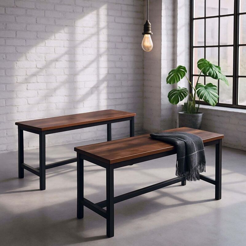 Ensemble de 2 bancs de salle a manger de style industriel - bois et fer