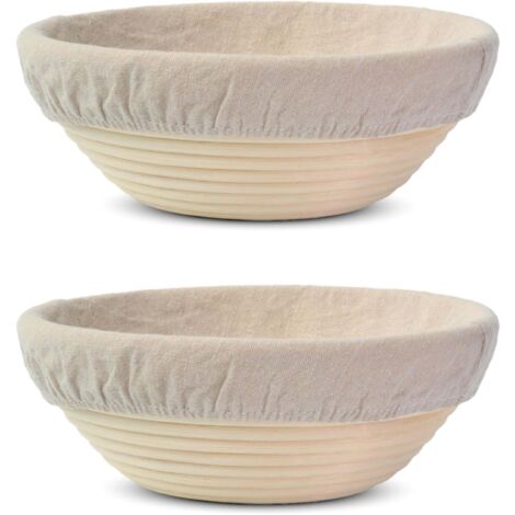 Ensemble de 2 bannetons en rotin de 23 cm : paniers de fermentation ronds pour le levain avec doublure en lin (beige)