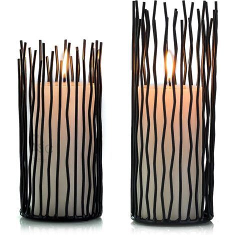 Ensemble de 2 bougeoirs en métal, bougeoirs de table électroniques noirs sans flamme à LED, centres de table candélabres en métal pour salle à manger, maison, mariage