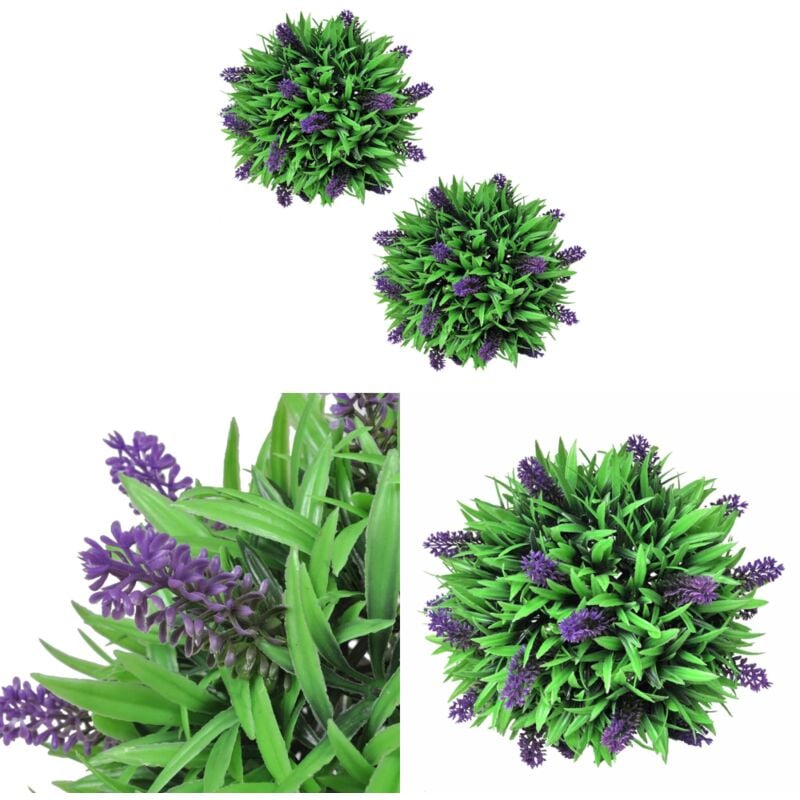 Vidaxl - Ensemble de 2 boules de buis artificiel avec lavande 28 cm - Balles De Buis Artificielles - Boule Topiary - Decoration Exterieure - Plante