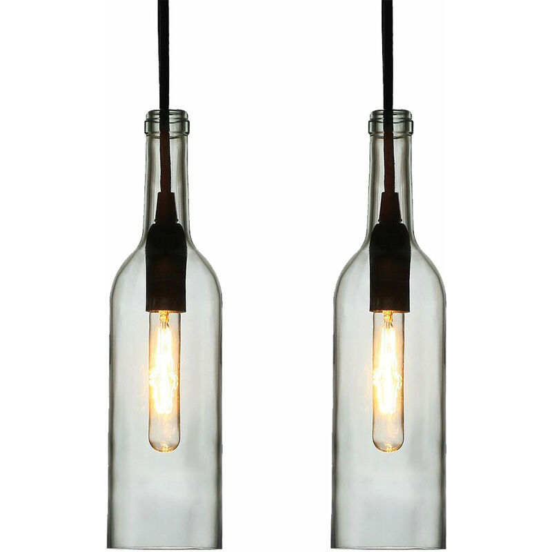 lot de 2 bouteilles en verre spots pendulaires salon salle à manger plafonnier éclairage parquet lampes suspendues clair