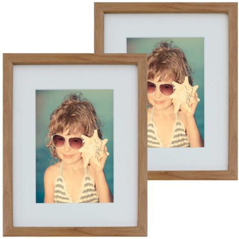 Ensemble de 2 cadres photo basiques 20x25 avec passe-partout 13x18, cadre en chêne