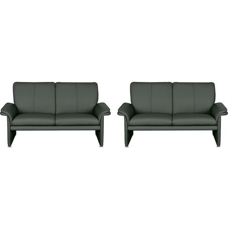 Ensemble de 2 canapés 2 places en 100% tout cuir italien vachette COMO, gris foncé