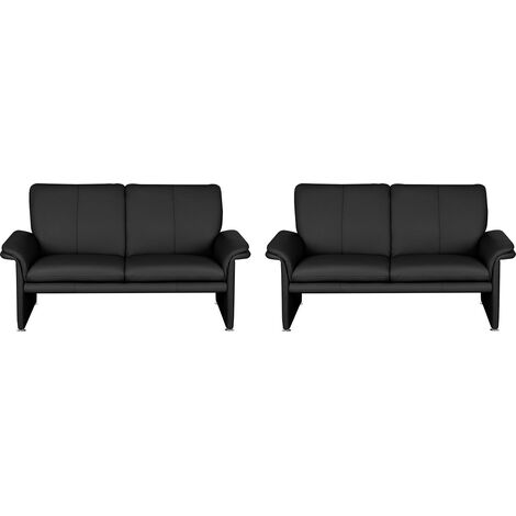 Ensemble de 2 canapés 2 places en 100% tout cuir italien vachette COMO, noir