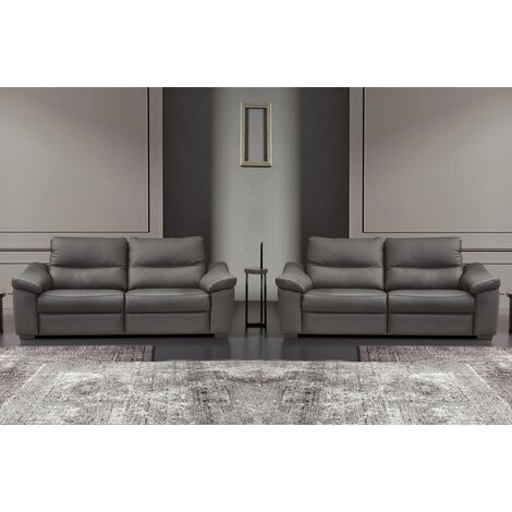 Ensemble de 2 canapés 3 places en 100% tout cuir épais italien vachette HAMBOURG, couleur anthracite