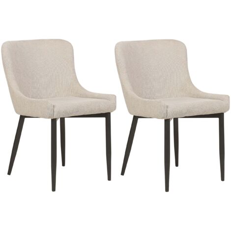 Ensemble de 2 Chaises d'Appoint pour Salle à Manger en Tissu Tapissé Beige Clair Pieds Métal Noir Everly