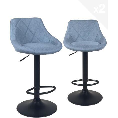 Ensemble de 2 chaises de bar Luti rembourrées en tissu, avec repose-pieds, hauteur réglable et pieds pivotants à 360°, couleur noire.