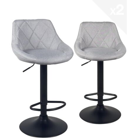 Ensemble de 2 chaises de bar Luti rembourrées en tissu, avec repose-pieds, hauteur réglable et pieds pivotants à 360°, couleur noire.