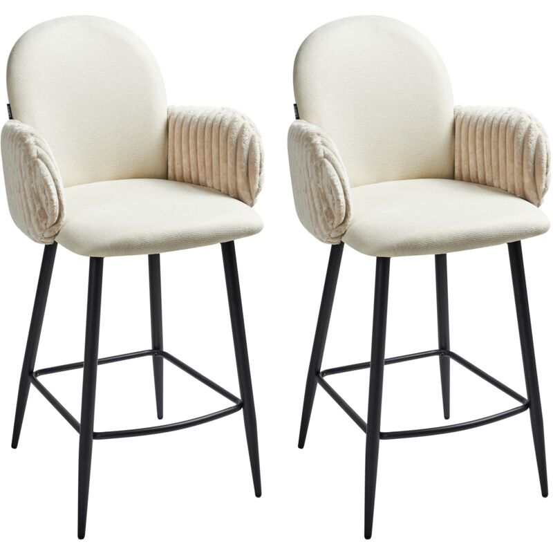 Beliani - Ensemble de 2 Chaises de Bar Pieds en Fer avec Accoudoirs en Velours Siège Rembourré Tissu Beige Clair Amity