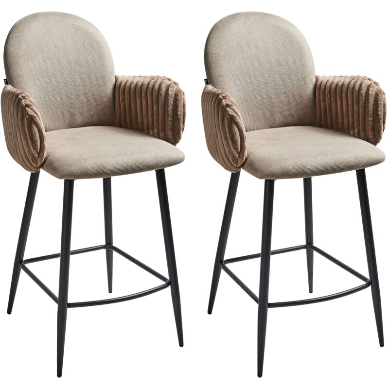Beliani - Ensemble de 2 Chaises de Bar Pieds en Fer avec Accoudoirs en Velours Siège Rembourré Tissu Taupe Amity