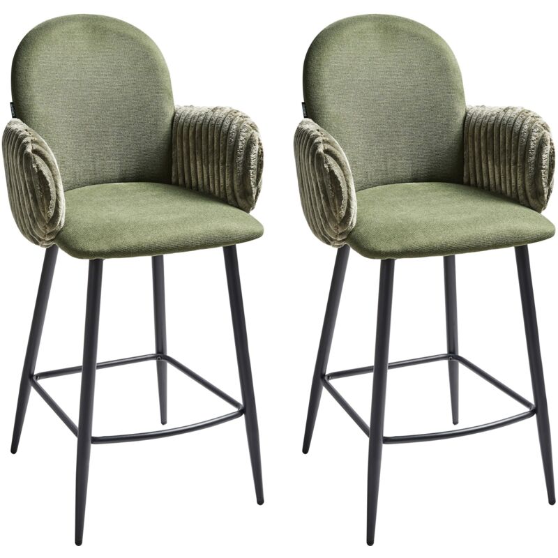 Beliani - Ensemble de 2 Chaises de Bar Pieds en Fer avec Accoudoirs en Velours Siège Rembourré Tissu Vert Amity