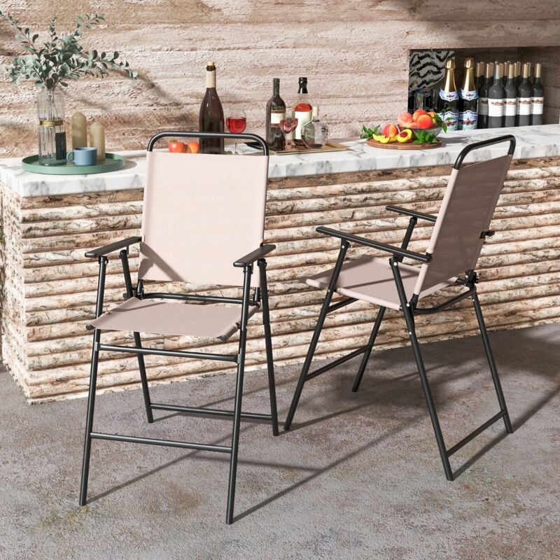 Maisonchic - Ensemble de 2 Chaises de Bar Pliantes D'extérieur Tissu Respirant Cadre en Métal Chaises D'extérieur à Hauteur de Bar Accoudoirs