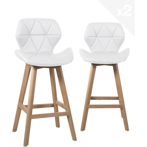 Ensemble de 2 chaises de bar scandinaves, assise rembourrée en similicuir avec dossier, hauteur d'assise 67 cm, pieds en hêtre FATA (blanc)