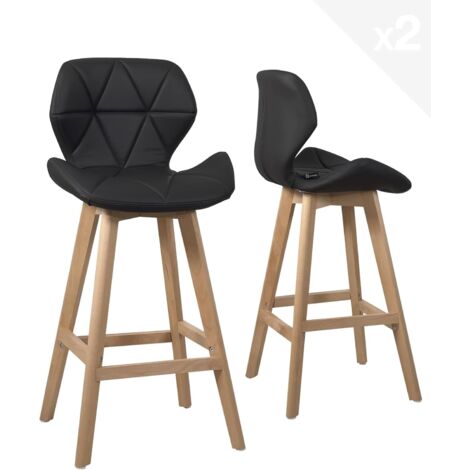 Ensemble de 2 chaises de bar scandinaves, assise rembourrée en similicuir avec dossier, hauteur d'assise 67 cm, pieds en hêtre FATA (blanc)