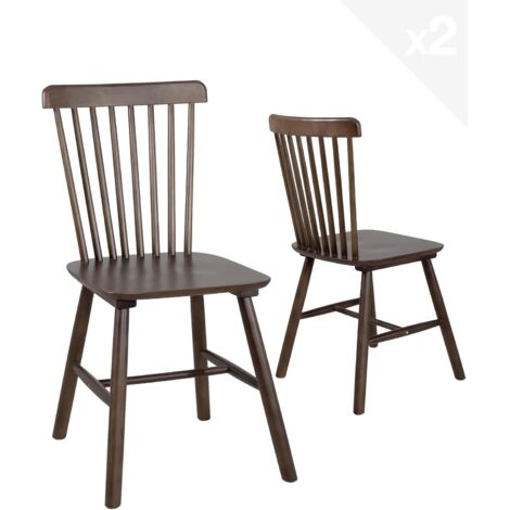 Ensemble de 2 chaises de bar style bistro café rétro vintage en bois massif verni Mona (bois teinté foncé)