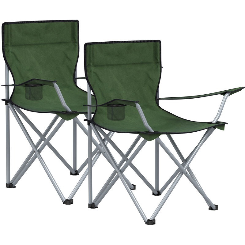 Acaza - Lot de 2 chaises de camping pliables, chaises pliantes pour l'extérieur, confortables, avec accoudoirs et porte-gobelets, cadre stable,