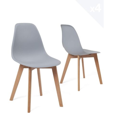 Ensemble de 2 chaises de cuisine au design scandinave, assise en plastique noir souple, légères, durables et faciles d'entretien, pieds en hêtre clair NAO (noir)