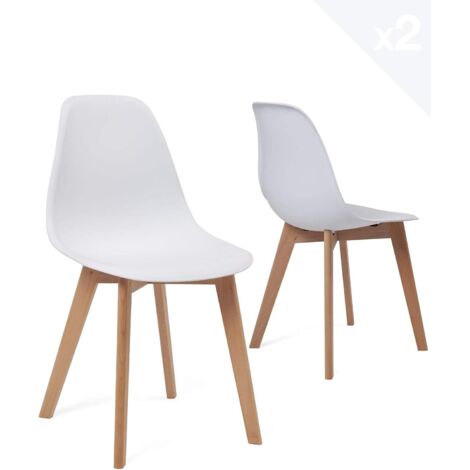 Ensemble de 2 chaises de cuisine au design scandinave, assise en plastique noir souple, légères, durables et faciles d'entretien, pieds en hêtre clair NAO (noir)