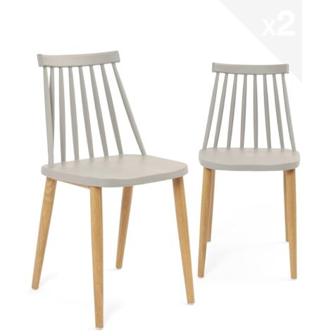 Ensemble de 2 chaises de cuisine avec pieds en métal effet bois clair style bistro scandinave rétro (gris) BAO