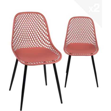Ensemble de 2 chaises de cuisine contemporaines au design alvéolé, assise souple en polypropylène creux, pieds en métal peint SELI (rouge)