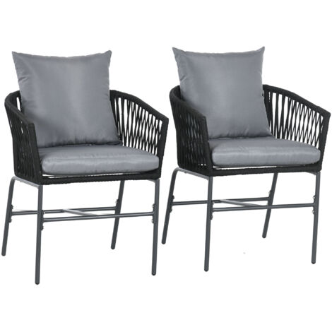 Ensemble de 2 chaises de jardin avec coussins, charge maximale 120 kg, assise incurvée style bohème, structure en métal 57 x 60 x 71 cm, noir
