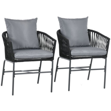 Ensemble de 2 chaises de jardin avec coussins, charge maximale 120 kg, assise incurvée style bohème, structure en métal 57 x 60 x 71 cm, noir