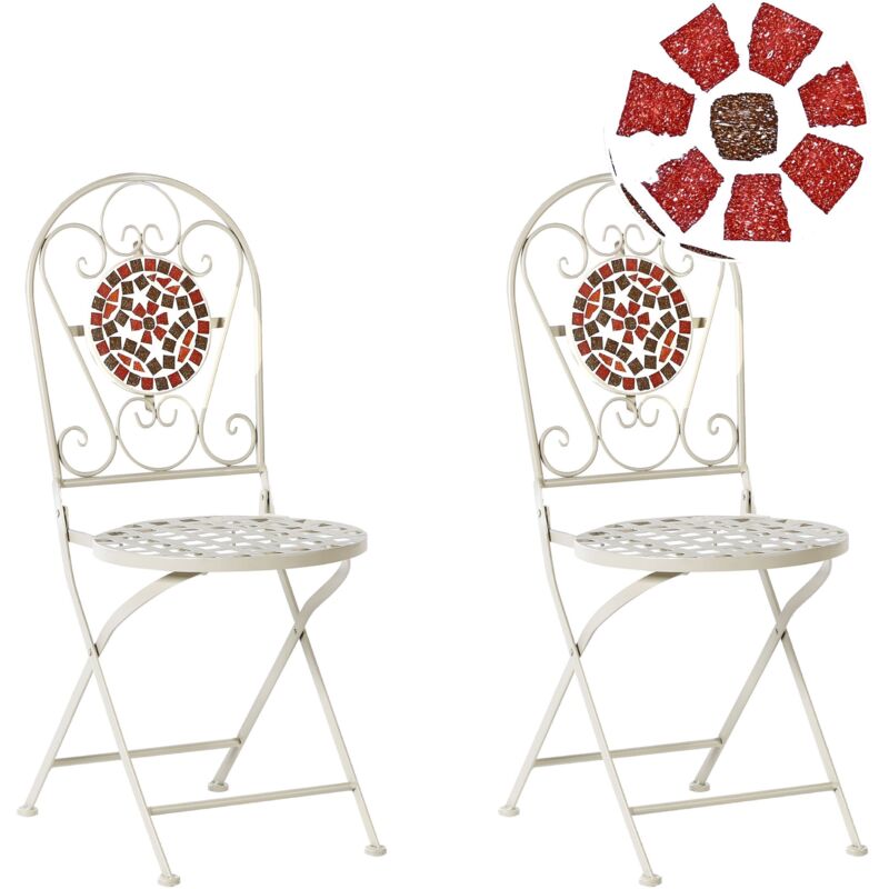 Ensemble de 2 Chaises de Jardin Vintage en Métal Pliantes Mosaïque Blanc Spello