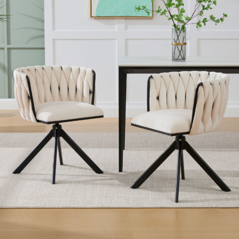 Ensemble de 2 chaises de salle à manger 56x50x70 cm Rotation 180 degrés fluide velours ivoire