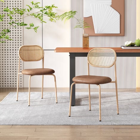 Ensemble de 2 Chaises de Salle à Manger Chaise de Loisirs Simple et Moderne avec Quatre Pieds de Support en métal Chaise de Loisirs en rotin Chaise de Salon Chambre à Coucher Marron